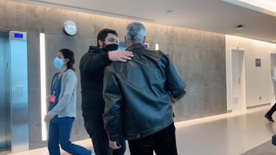 Ali Solh and Abdullah El Hajj at the hospital right before Abdullah's surgery. Mahmoud Rida/ The National