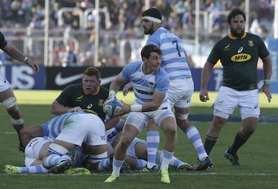Gonzalo Bertranou of Argentina looks to pass the ball during a match against South Africa. Getty Images