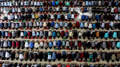 Hundreds of Indonesian students perform afternoon prayers on the first day of Ramadan at Ar-Raudhatul Hasanah Islamic boarding school in Medan, North Sumatra, Indonesia. . EPA