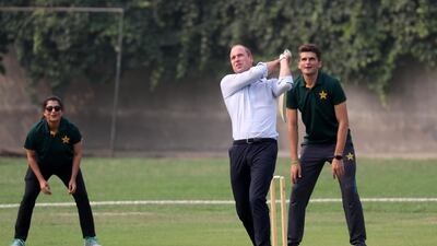 Prince William, Duke of Cambridge plays cricket during his visit of the National Cricket Academy during day four of their royal tour of Pakistan on Thursday, October 17, 2019 in Lahore, Pakistan. Getty Images