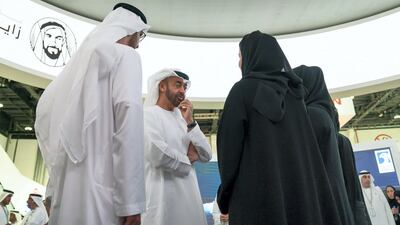 President Sheikh Mohamed bin Zayed at the Adnoc stand at the 2018 Adipec conference in Abu Dhabi. Ministry of Presidential Affairs