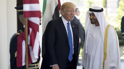 US president Donald Trump greets Sheikh Mohammed bin Zayed, Crown Prince of Abu Dhabi and Deputy Supreme Commander of the Armed Forces, at the White House in Washington, DC. Aaron Bernstein / Bloomberg News