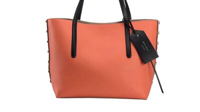 Jimmy Choo: papaya-coloured leather is toughened up with black overstitched handles and small metal studs