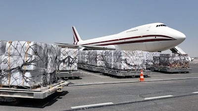 A plane carrying 100 tonnes of aid left Ras Al Khaimah for Gaza under Operation Gallant Knight 3. Photo: Wam