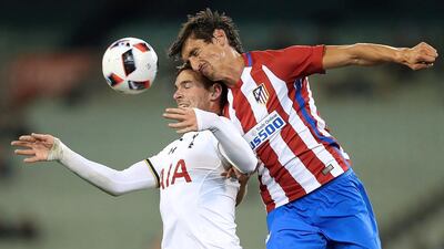 Vincent Janssen of Tottenham (L) and Stefan Savic of Atletico Madrid compete for the ball during 2016 International Champions Cup Australia match between Tottenham Hotspur and Atletico de Madrid at Melbourne Cricket Ground on July 29, 2016 in Melbourne, Australia. (Photo by Jack Thomas/Getty Images)