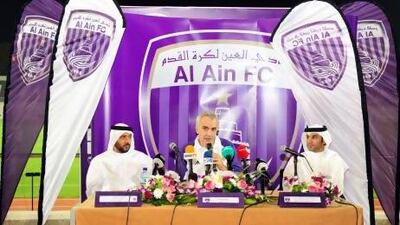 Jorge Fossati, centre, was introduced as the new manager of Al Ain, the UAE champions, last night at Sheikh Khalifa International Stadium.