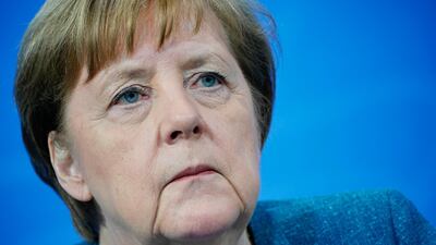 German Chancellor Angela Merkel attends a press conference after the vaccination summit in the Chancellery, Berlin, Monday April 26, 2021. AP