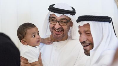 Sheikh Mohammed bin Zayed , Crown Prince of Abu Dhabi and Deputy Supreme Commander of the Armed Forces, with the son of Emirati fallen soldier Yousef Salem Al Kaabi, who died serving in Operation Restoring Hope in Yemen. Ryan Carter / Crown Prince Court – Abu Dhabi