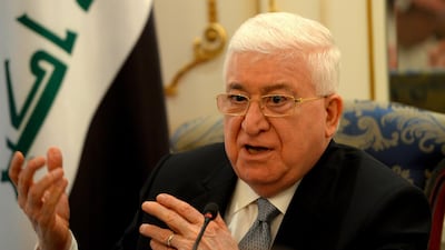 Iraqi president Fuad Masoum, pictured here at a press conference during a visit to Kuwait City last month, has called for direct talks between Baghdad and Erbil. Noufal Ibrahim / EPA
