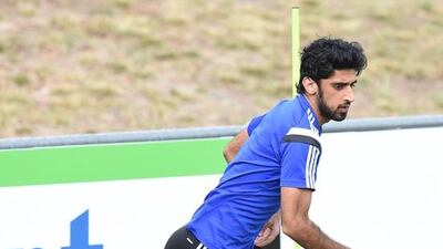 UAE football player Hamdan Al Kamali trains on Wednesday ahead of the 2015 Asian Cup in Australia.