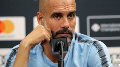 Pep Guardiola talks to the media ahead of Manchester City's pre-season friendly match against Bayern Munich. AP Photo