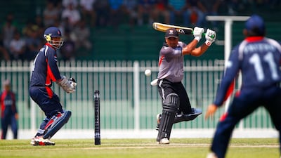 Saqib Ali of the UAE plays a shot during the ACC Trophy Final in 2012. Jake Badger/The National