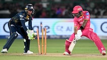 Rajasthan Royals' Dhruv Jurel is clean bowled during their match against Gujarat Titans. AFP