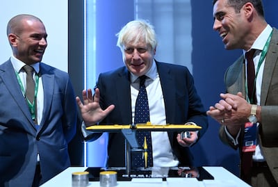 Former British prime minister Boris Johnson at the Global Investment Summit 2021 in London. EPA