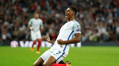 Marcus Rashford celebrates scoring England's winning goal in a 2-1 victory over Slovakia at Wembley. John Sibley / Reuters