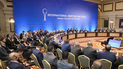 Delegations take part in the peace talks on Syria in Astana, Kazakhstan, on December 22. At the meeting, Russia received backing from Turkey and Iran for holding a Syrian national dialogue congress in the Russian city of Sochi on Jan. 29-30. REUTERS/Mukhtar Kholdorbekov