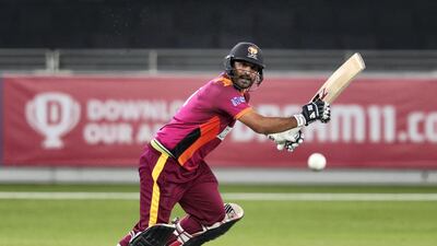 Ajman's Asif Khan in the game against ECB Blues in the Emirates D20 in 2020 in Dubai. Chris Whiteoak / The National