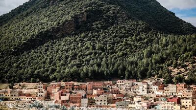 Amazigh houses nestled in the foothills of cedar tree forests in Azrou, a town south of Fez, Morocco.