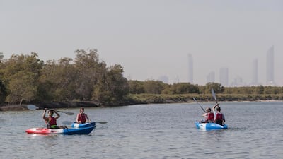 Students on a kayaking trip along the Eastern Mangroves in Abu Dhabi. The UAE now has the largest mangroves in the Gulf. Antonie Robertson / The National