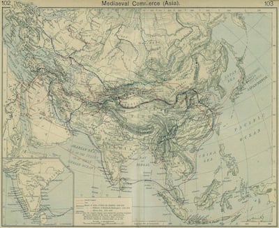 Dr Weisi Guo from the Turing Institute designed an algorithm to predict conflict after looking at a map of the ancient Silk Road. From The Historical Atlas. Private Collection. (Photo by Fine Art Images/Heritage Images/Getty Images)
