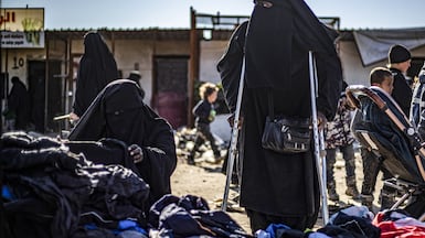 Women inside Al Roj camp in north-eastern Syria, where foreign citizens remain detained in overcrowded conditions. AFP