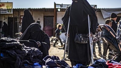 Women inside Al Roj camp in north-east Syria, where foreign nationals remain detained in overcrowded conditions. AFP