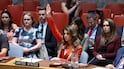 The US's deputy Middle East envoy, Morgan Ortagus, vetoes a draft resolution on Gaza at the UN Security Council in September. AFP