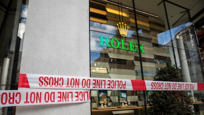 Police tape outside the Rolex store in Knightsbridge after the raid. Getty Images