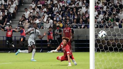 PSG left-back Nuno Mendes scores his side's third goal. Getty