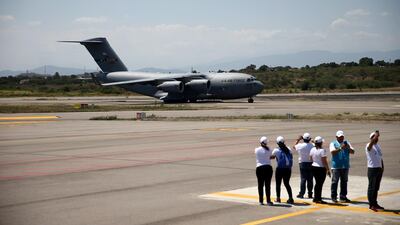 US Air Force planes landed at Camilo Daza Airport in Cucuta, Colombia. Reuters