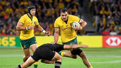 Australia lock Rory Arnold, right, was part of the pack that outmuscled New Zealand in the record win in Perth. Getty Images