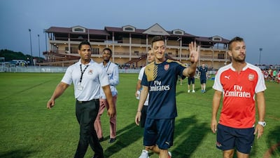 Mesut Ozil visits Arsenal Soccer School at The Sevens Stadium. Victor Besa for The National