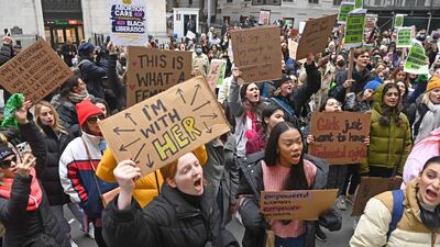 Women also took to the streets in large numbers in New York on Sunday. AFP