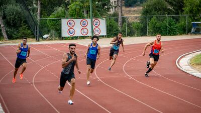 Nour Hadid breaks away from the field in a 200m race at Collège Notre Dame de Jamhour, Beirut.