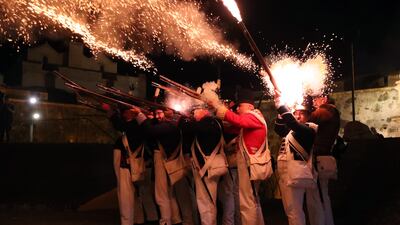 Extras fire their weapons during a historical recreation of the attack on the Fort of Graca in Elvas, Portugal, evoking the siege that took place in 1811 by the French army. EPA