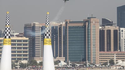 Francois Le Vot, a decorated French air force fighter pilot and former aerobatics champion, takes the Breitling Racing Team plane through its paces during qualifying. Mona Al Marzooqi/ The National