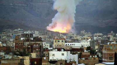 Smoke billows following an air strike by the Saudi Arabia-led coalition on May 11 in Sanaa. AFP Photo