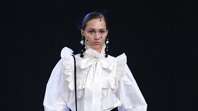 A model presents an Elie Saab creation at Paris Fashion Week. Photo: AFP