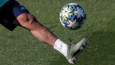 General view of a tattoo on the leg of Real Madrid's Marcelo. Reuters
