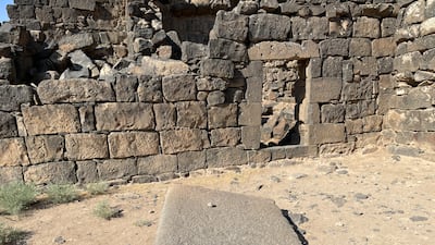 A stone door in the courtyard of the Roman barracks