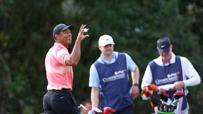 Tiger Woods on the ninth green during the first round of the PNC Championship. AFP