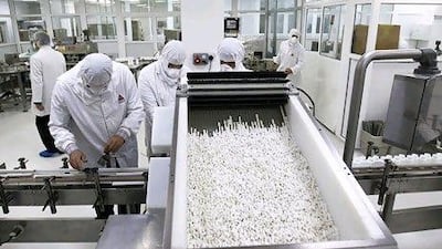 A generic version of Ciprofloxacin hydrochloride is manufactured at Hikma Pharmaceuticals's plant in Amman. The London listed company is considering opening a business development office in the UAE. Ali Jarekji / Reuters
