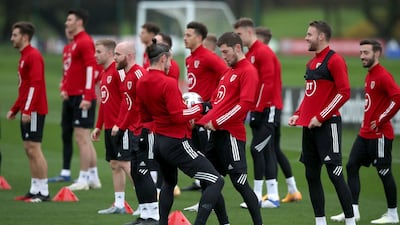 Wales' Gareth Bale (front left) and Ben Davies during the training session. PA