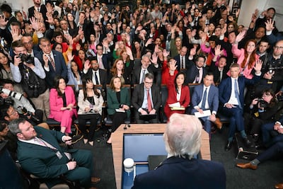 US President Donald Trump during today's media conference. AFP
