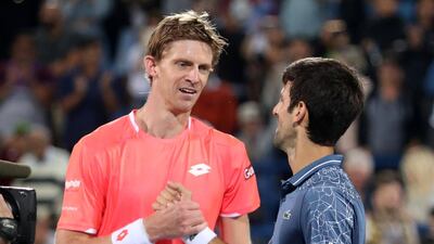Kevin Anderson congratulates Novak Djokovic after putting on a spirited performance, especially when he needed to stave off championship point on more than one occasion. Suhaib Salem / Reuters