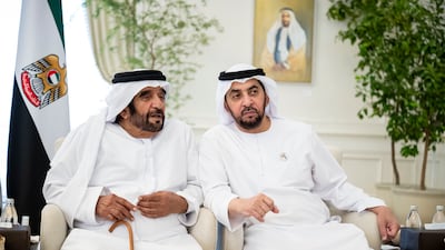 Sheikh Saif bin Mohamed speaks with Sheikh Hamdan bin Zayed, Ruler’s Representative in Al Dhafra Region