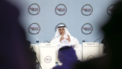 Ahmad Abdulkarim Julfar, CEO of Etisalat Group, talks at the Abu Dhabi Media Summit. Silvia Razgova / The National