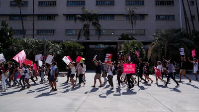 Britney supporters march outside the Stanley Mosk Courthouse in Los Angeles. EPA