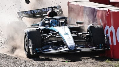 George Russell crashes into the barriers during the final laps of the Australian Grand Prix. AFP