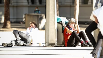 People line up outside the Covid-19 vaccination hub at the Royal Exhibition Building in Carlton in Melbourne, Australia. Getty Images